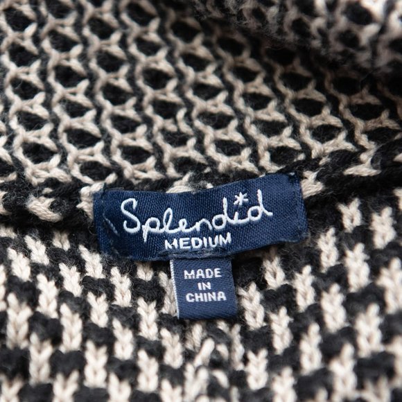 Splendid Knit Cardigan Oversized Batwing Sweater Open Front Tan Black Medium - Picture 3 of 8